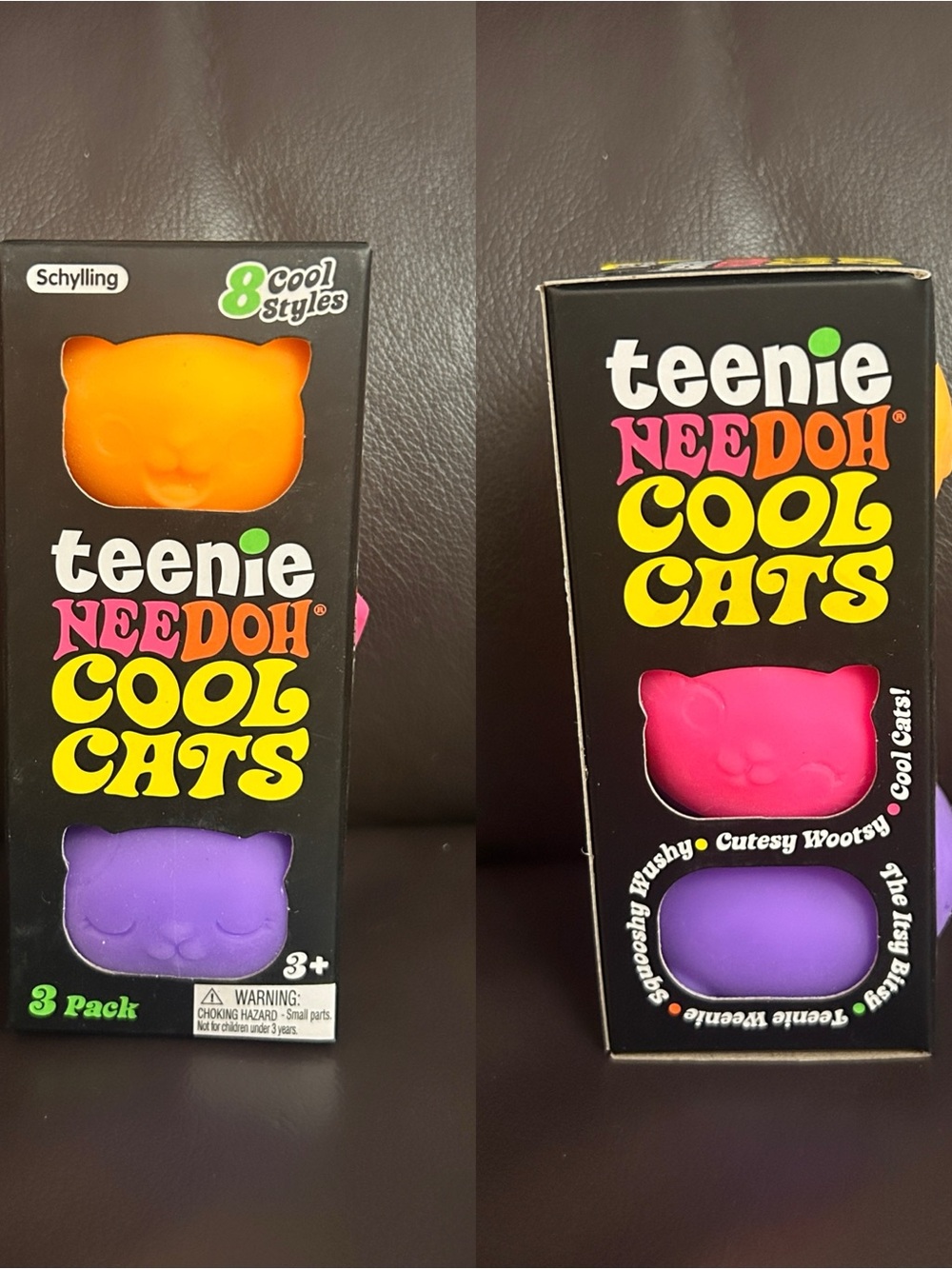 Schylling Nee Doh Teenie Cool Cats 3PK - Purple Pink Orange Squishy Toys NEW